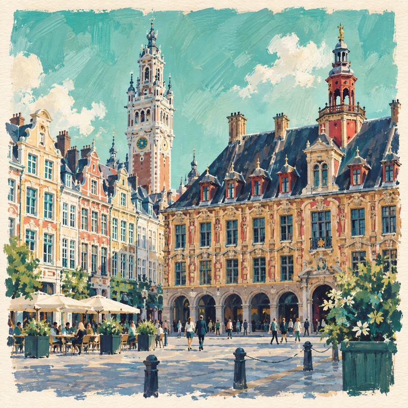 La Grand-Place et la Vieille Bourse, illustration à la gouache