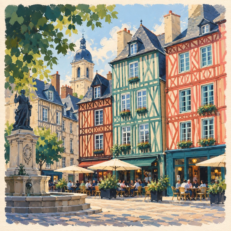 Les maisons de la place du Champ-Jacquet, illustration à la gouache
