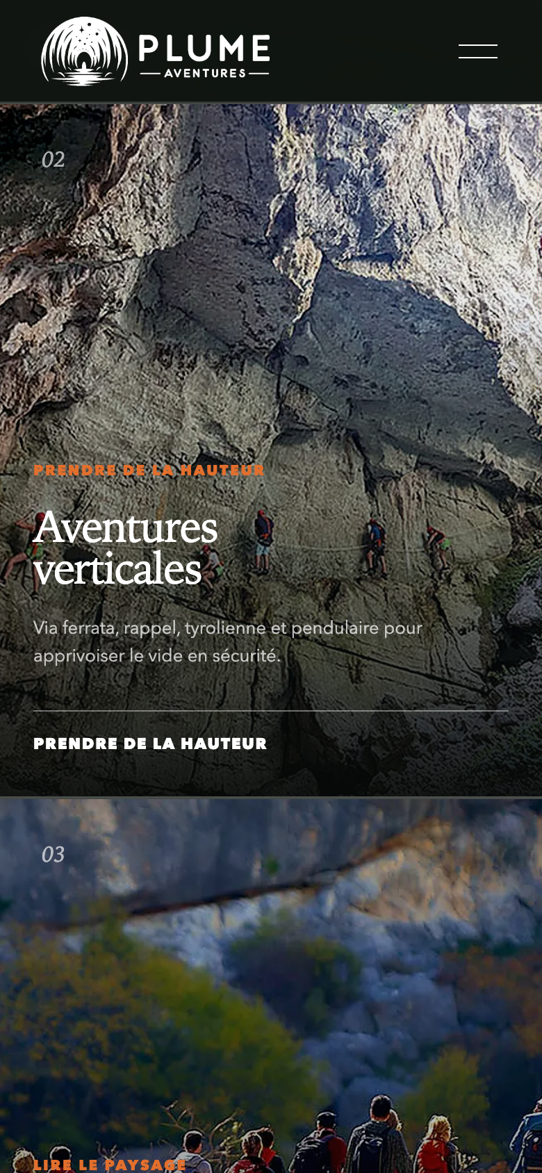 Une section intérieure de Plume Aventures sur iPhone